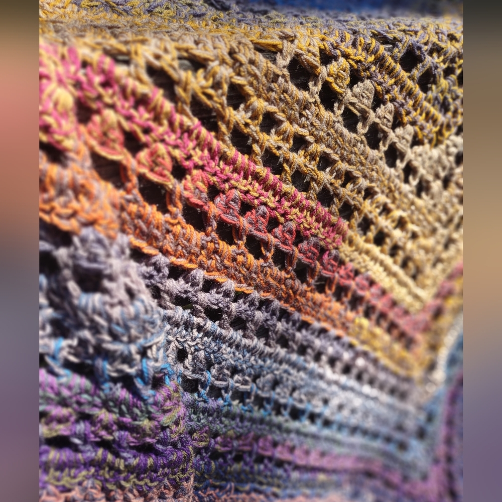New handmade multi colored crochet triangler scarf/shawl with tassels - Picture 6 of 11